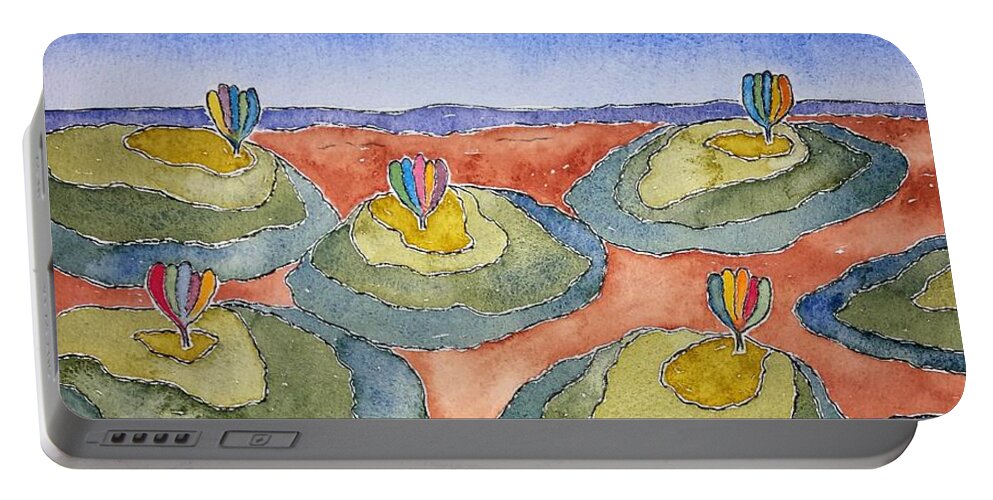 Watercolor Portable Battery Charger featuring the painting Seven Hill Lore by John Klobucher