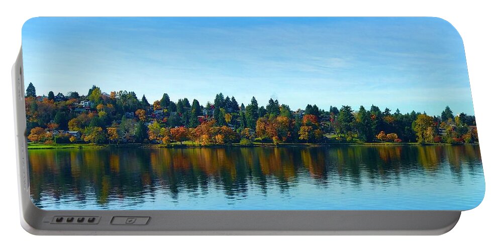 Water Portable Battery Charger featuring the photograph Seward Park Reflections by Suzanne Lorenz