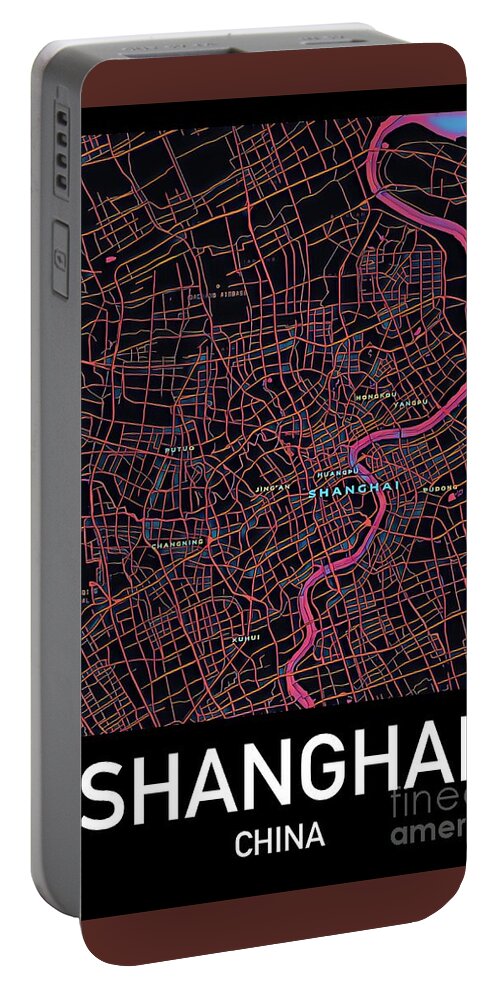 Shanghai Portable Battery Charger featuring the digital art Shanghai City Map by HELGE Art Gallery