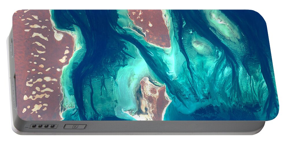 Satellite Image Portable Battery Charger featuring the digital art Shark Bay from space by Christian Pauschert