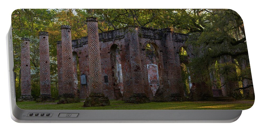 Church Portable Battery Charger featuring the photograph Sheldon Church Ruins at Dawn by Jon Glaser