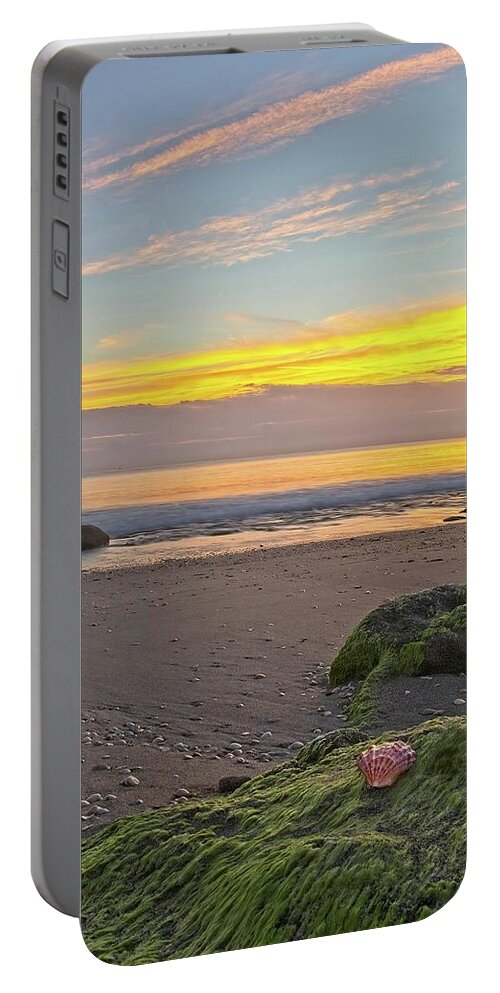 Sunrise Portable Battery Charger featuring the photograph Shells On The Beach 2 by Steve DaPonte