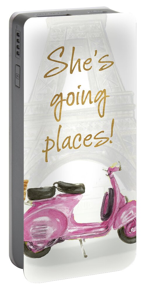 Paris Portable Battery Charger featuring the painting She's Going Places I by Lanie Loreth