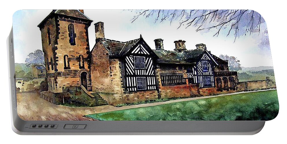 Shibden Hall Portable Battery Charger featuring the painting Shibden Hall, Halifax by Paul Dene Marlor