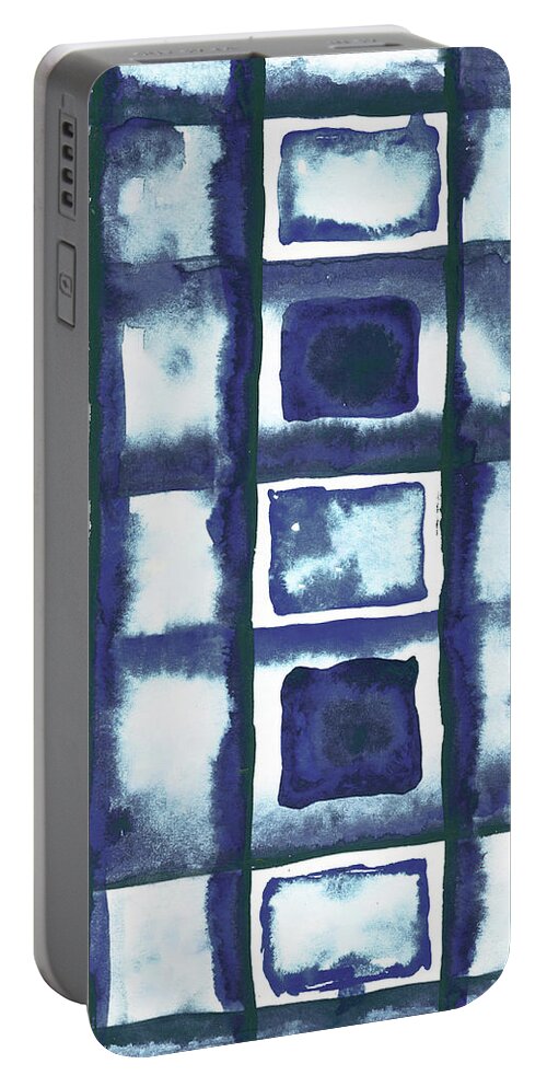 Shibori Portable Battery Charger featuring the mixed media Shibori Box Pattern II by Elizabeth Medley