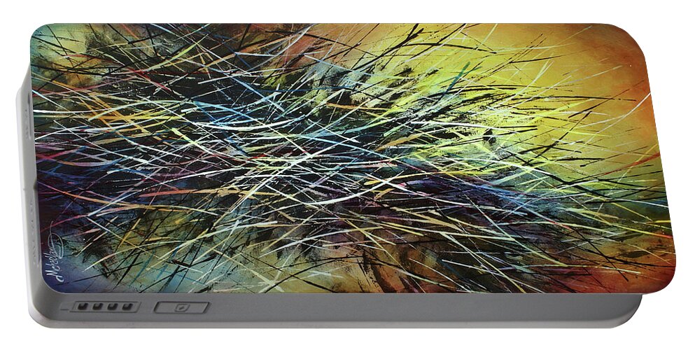 Abstract Portable Battery Charger featuring the painting Shifting by Michael Lang
