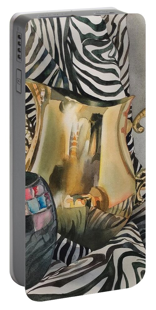Still Life Portable Battery Charger featuring the painting Shiny in Stripes by Marlene Gremillion