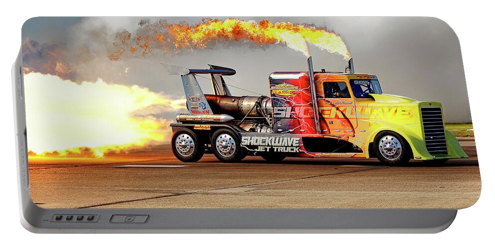 Shockwave Portable Battery Charger featuring the photograph Shockwave Jet Truck - NHRA - Peterbilt Drag Racing by Jason Politte