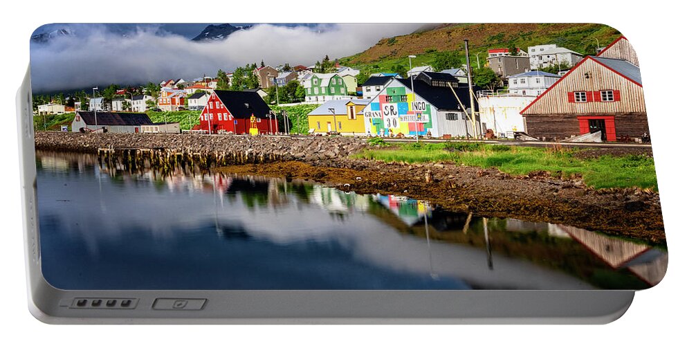 Iceland Portable Battery Charger featuring the photograph Siglufjorour Harbor Houses by Tom Singleton