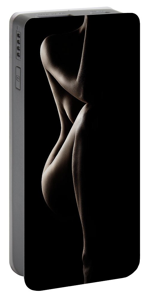 Nude Portable Battery Charger featuring the photograph Silhouette of nude woman by Johan Swanepoel