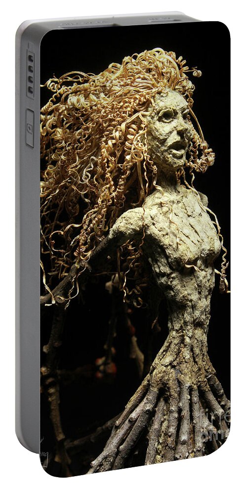 Female Portable Battery Charger featuring the sculpture Silvan Adventure by Adam Long