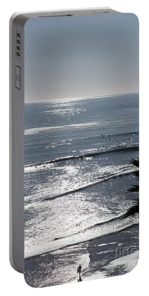 Surfer Art Portable Battery Charger featuring the photograph Silver Surf at Sunset Swami's by Catherine Walters