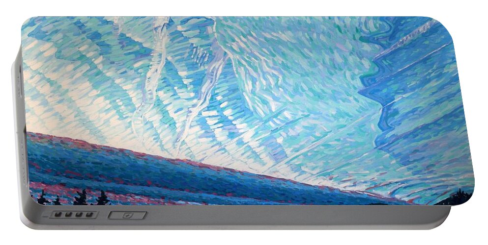 2216 Portable Battery Charger featuring the painting Singleton Winter Contrails Cirrus and Deformation by Phil Chadwick