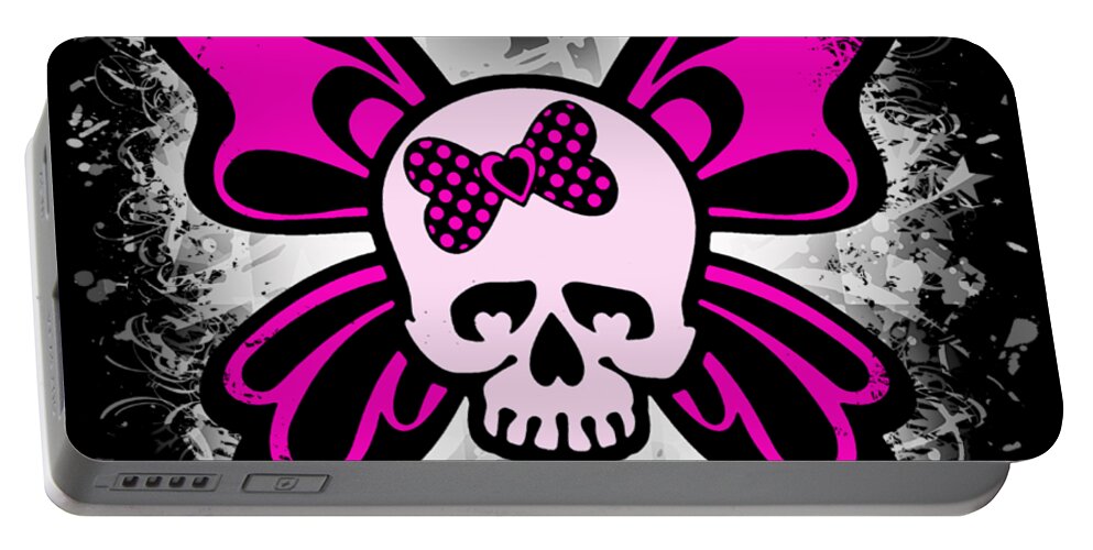 Skull Portable Battery Charger featuring the digital art Skull Butterfly Graphic by Roseanne Jones