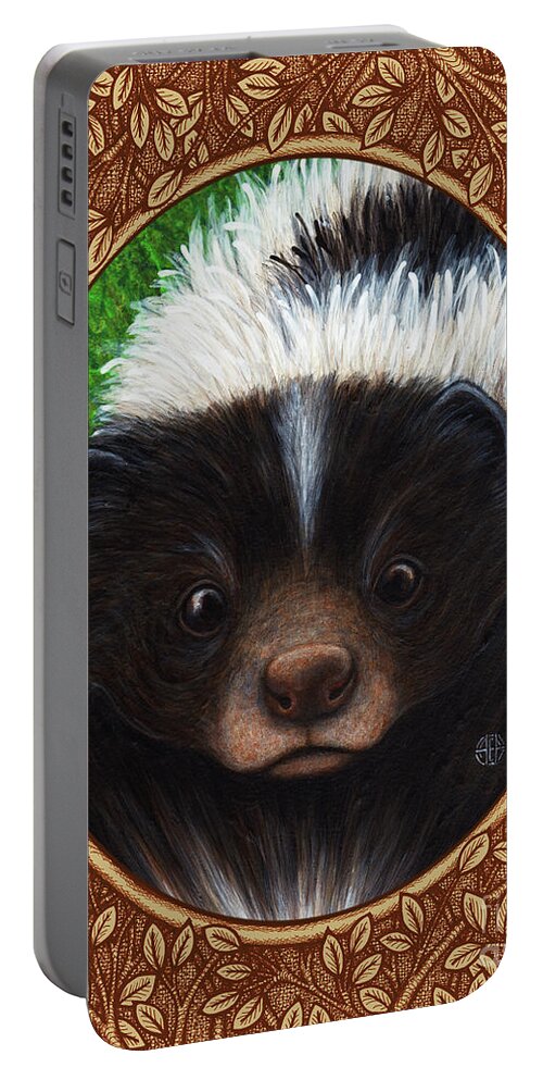 Animal Portrait Portable Battery Charger featuring the painting Skunk Portrait - Brown Border by Amy E Fraser