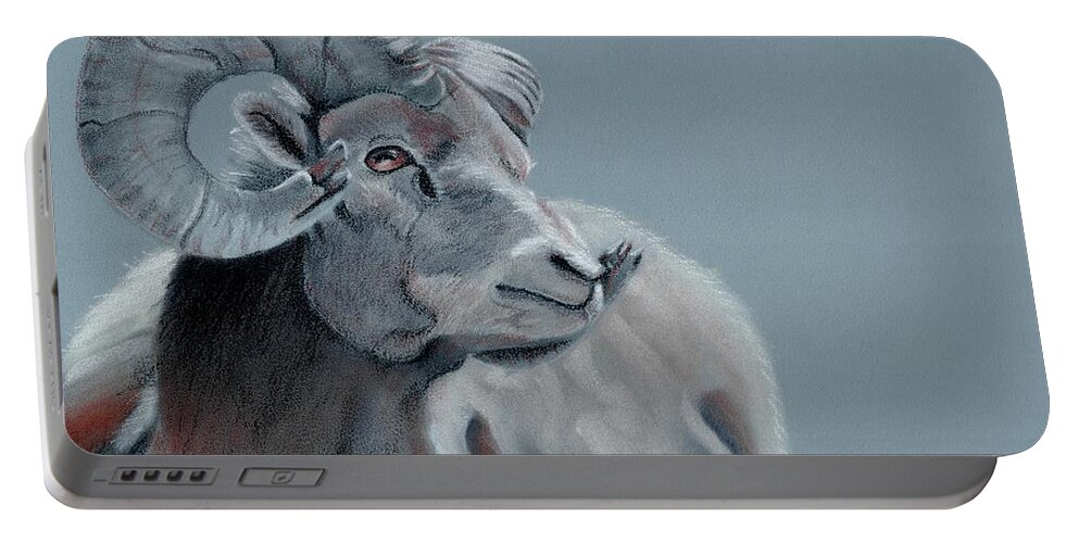 Big Horn Ram Portable Battery Charger featuring the pastel Slate Blue Ram by Alexis King-Glandon