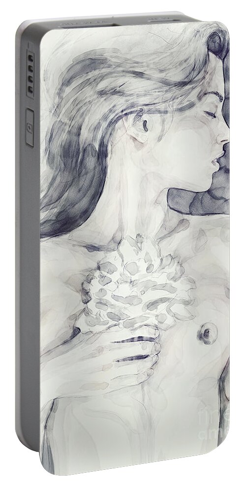 Watercolor Portable Battery Charger featuring the painting Sleeping girl with flower by Dimitar Hristov