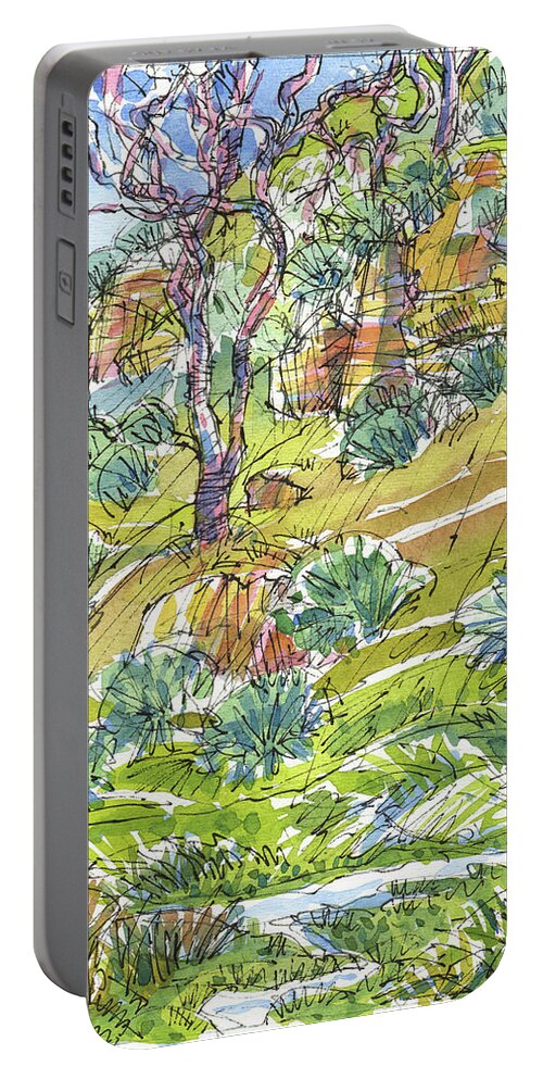 Landscape Portable Battery Charger featuring the painting Slope with Cliffs by Judith Kunzle