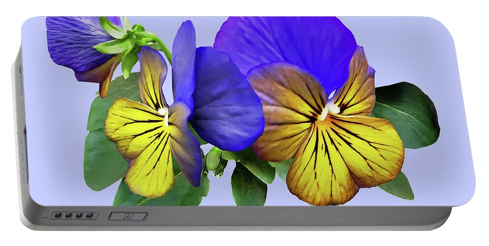 Pansy Portable Battery Charger featuring the photograph Small Yellow and Purple Pansies by Susan Savad