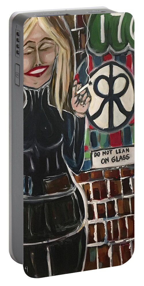 Bartender Portable Battery Charger featuring the painting Smoke Break by Roxy Rich