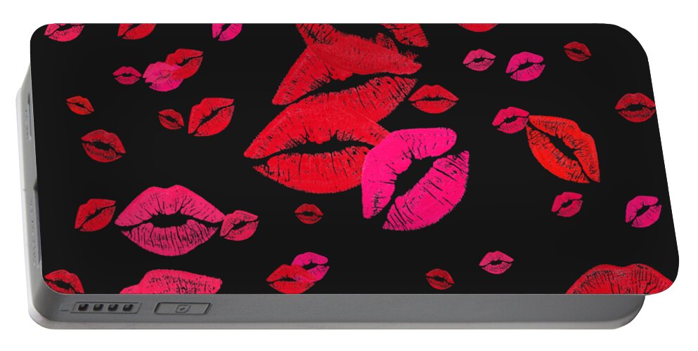 Lip Portable Battery Charger featuring the digital art Smooches by Rachel Hannah
