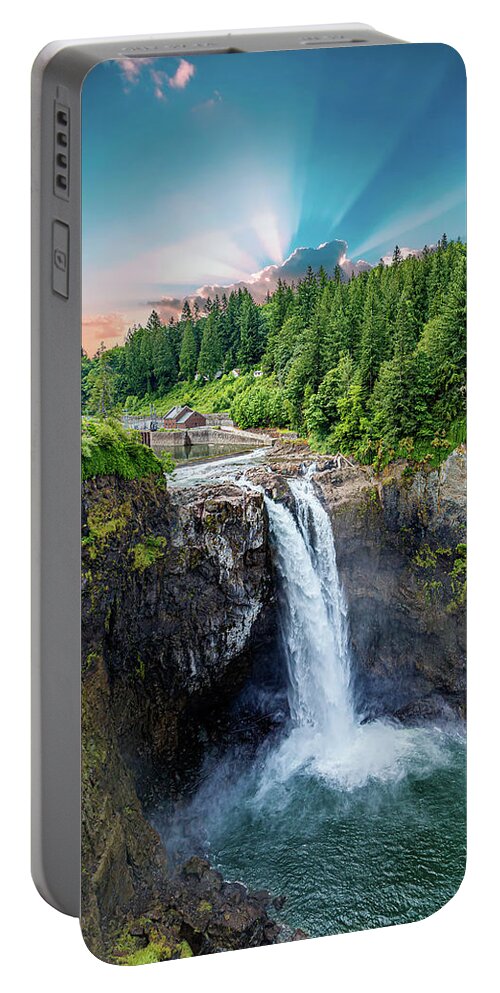 Amazing Portable Battery Charger featuring the photograph Snoqualmie Falls with Sunlight by Darryl Brooks