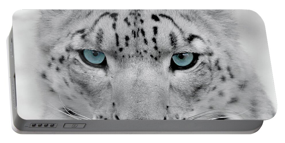 Snowleopard Portable Battery Charger featuring the photograph Snow leopard with blue eyes by Marimo Mihara