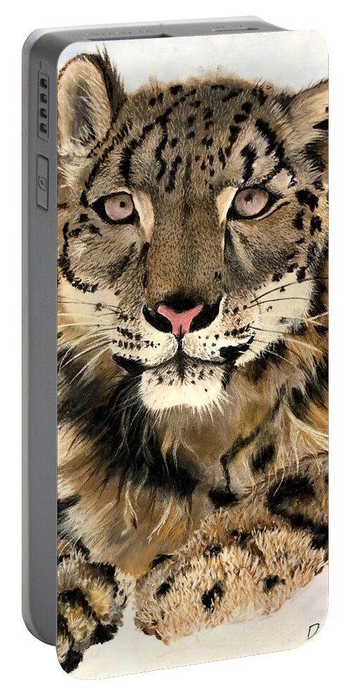 Tiger Portable Battery Charger featuring the pastel Snow Tiger by Gerry Delongchamp