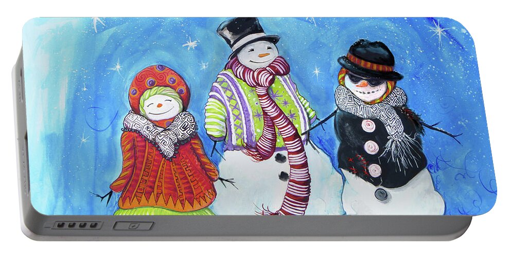 Snow Portable Battery Charger featuring the mixed media Snow Villagers by Diannart