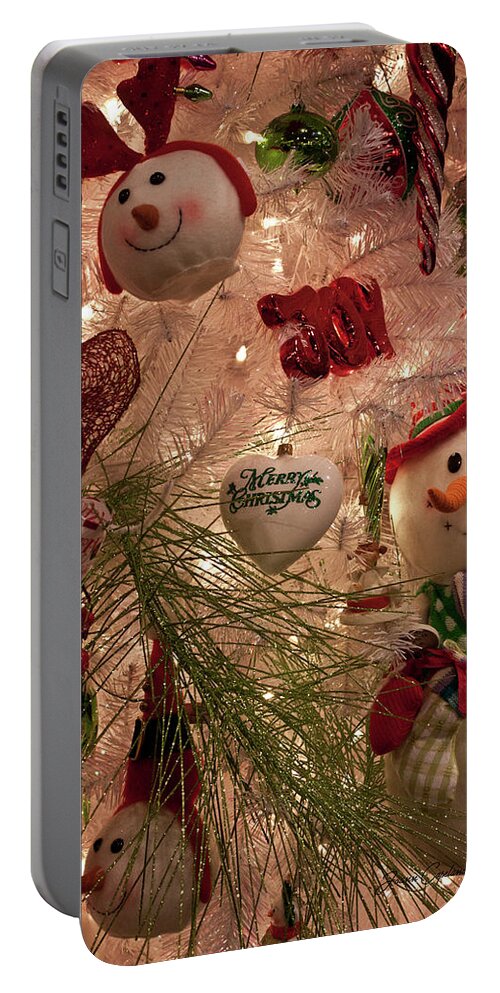 Snowman Portable Battery Charger featuring the photograph Snowman Christmas Tree by Joann Copeland-Paul