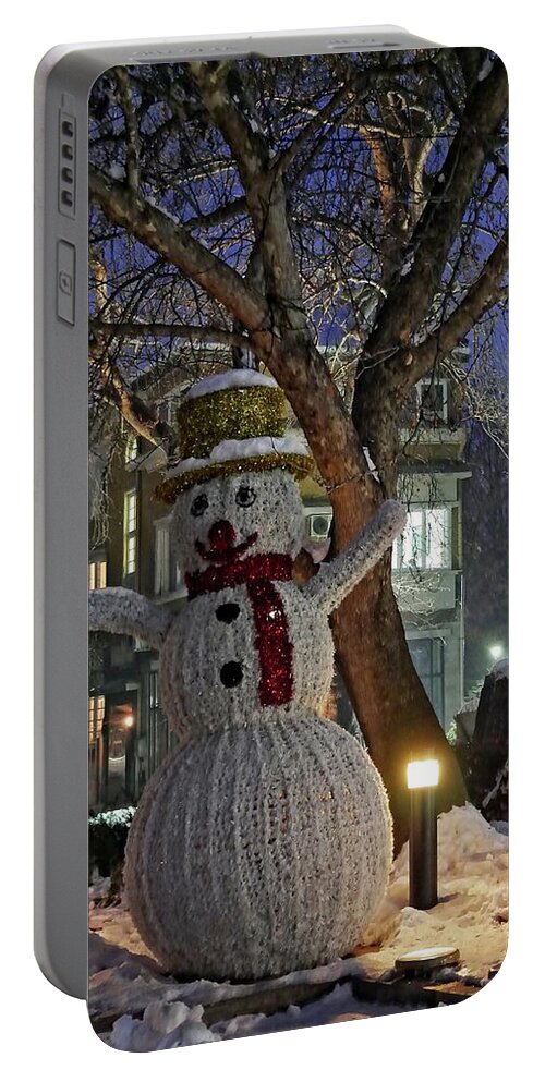 Decoration Portable Battery Charger featuring the photograph Snowman in Plovdiv, Bulgaria by Martin Smith