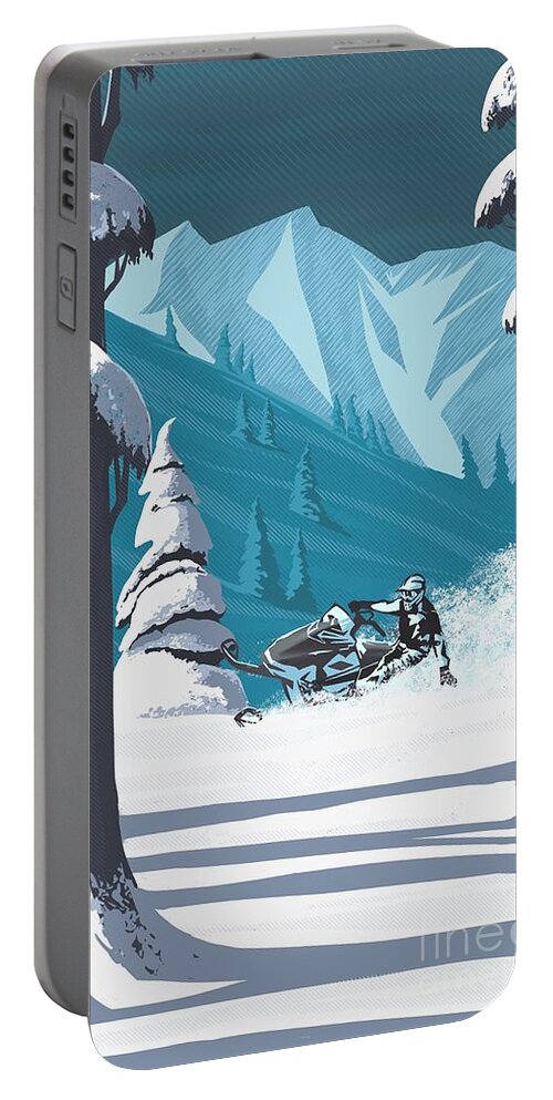 Travel Poster Portable Battery Charger featuring the digital art Snowmobile Landscape by Sassan Filsoof