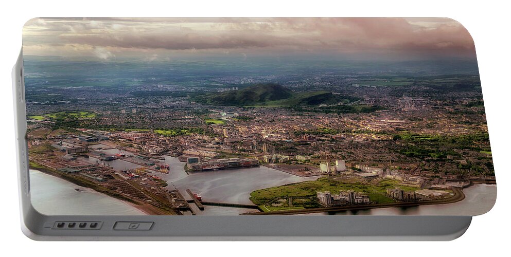 Leith Portable Battery Charger featuring the photograph Soaring above the Water of Leith - Leith, Scotland - Edinburgh Aerial by Jason Politte
