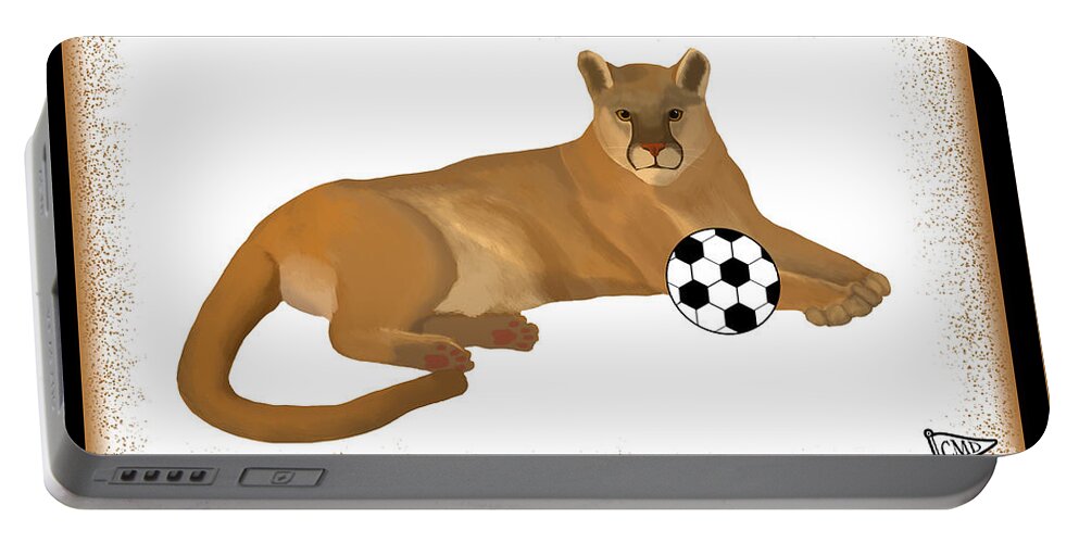 Cougar Portable Battery Charger featuring the digital art Soccer Cougar by College Mascot Designs