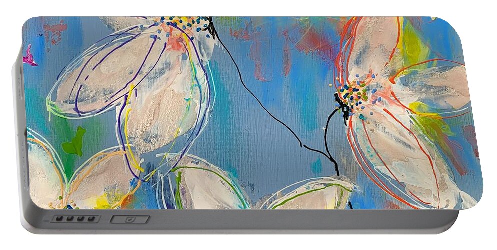 Abstract Portable Battery Charger featuring the painting Soft Dawn by Bonny Butler