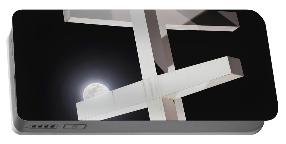 America Portable Battery Charger featuring the photograph Son and Moon - Supermoon at Cross Church by Gregory Ballos