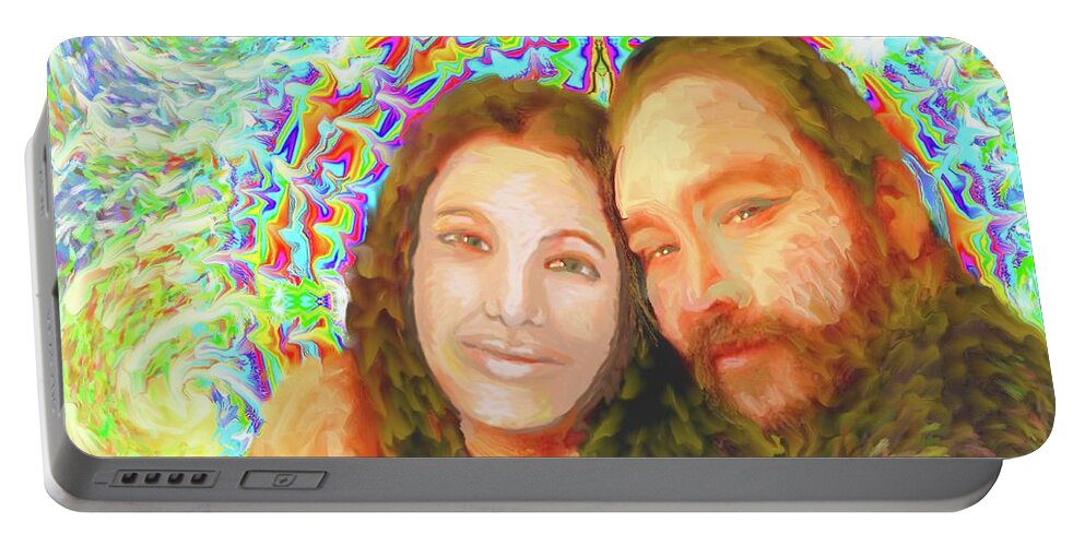 Redd Sonia Marie Sauruk Portable Battery Charger featuring the painting Sonia Marie and Her Sweetheart by Hidden Mountain