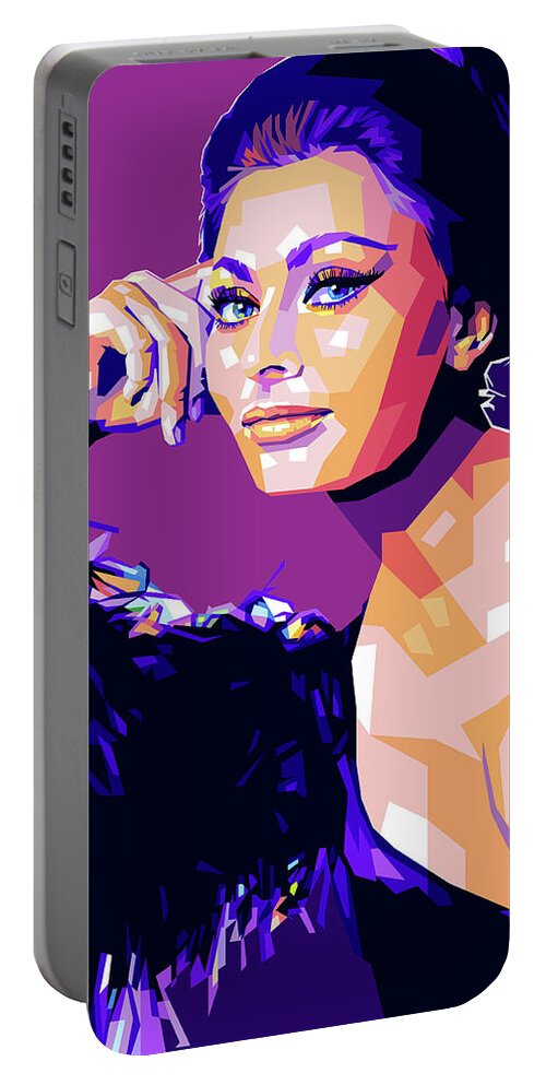 Bio Portable Battery Charger featuring the digital art Sophia Loren Pop Art -b1 by Movie World Posters