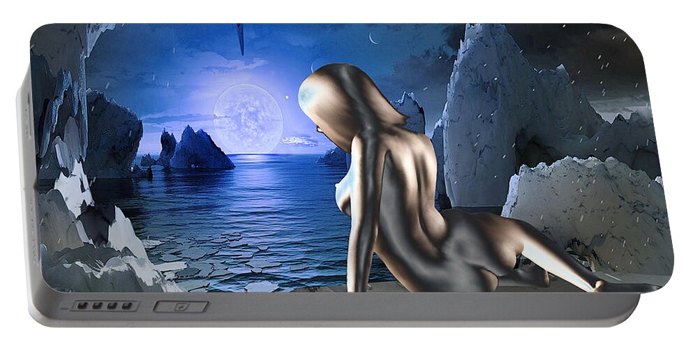 Female Goddess Nudes Paintings Figures Figurative ‎art‬‬ ‎fineart ‎painting‬ Prints ‬#‎grlfineart Blue White Ice Worlds Galaxies Portable Battery Charger featuring the digital art Space Fantasy Goddess Galaxy Ice Worlds Multimedia Digital Artwork by G Linsenmayer