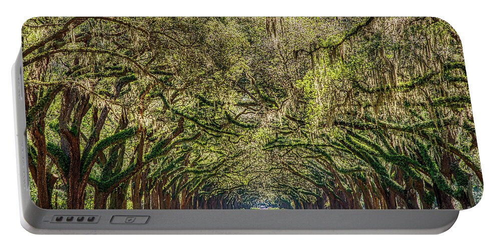 Moss Portable Battery Charger featuring the photograph Spanish Moss Tree Tunnel by Paul Quinn