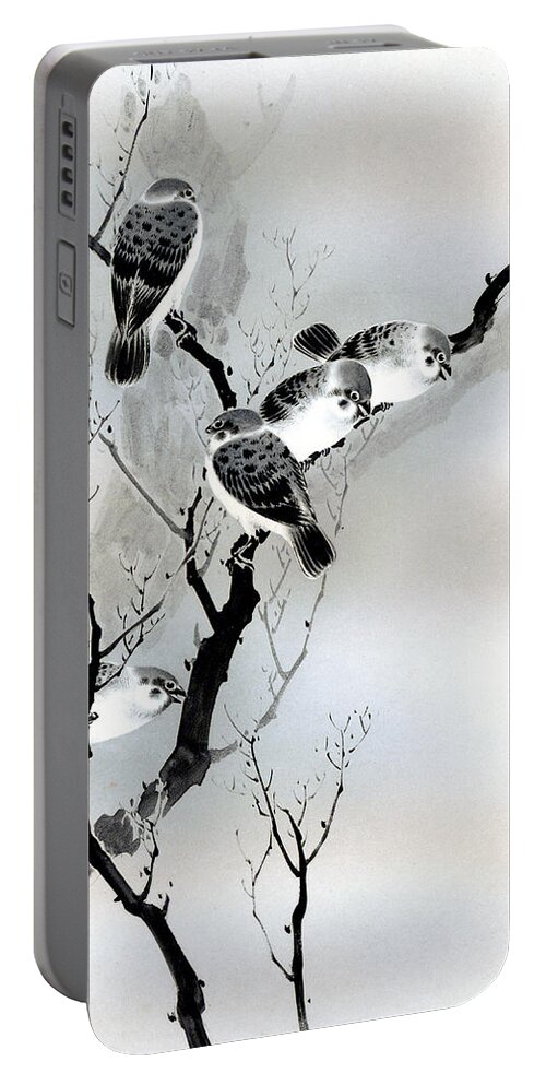 Sparrow Portable Battery Charger featuring the painting Sparrows by Puri-sen