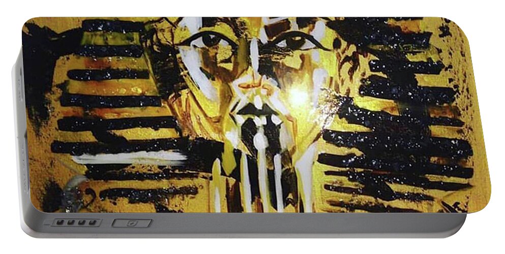 Black And Gold Aphia Sphinx Portable Battery Charger featuring the painting Sphinx by Femme Blaicasso