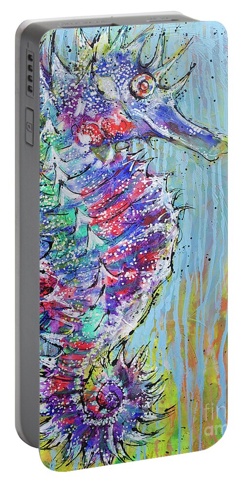 Seahorse Portable Battery Charger featuring the painting Spiny Seahorse by Jyotika Shroff
