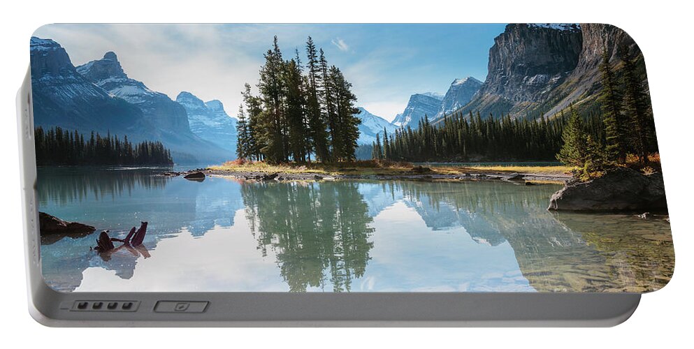 Canada Landscape Portable Battery Charger featuring the photograph Spirit island, Jasper, Canada by Matteo Colombo