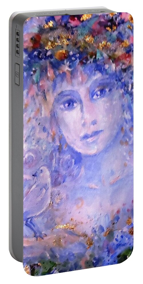 Painting And Collage Portable Battery Charger featuring the painting Spirit of Winter by Trudi Doyle