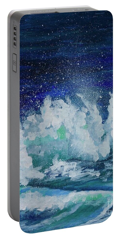 Wave Portable Battery Charger featuring the painting Splashing Waves by Jacqueline Athmann