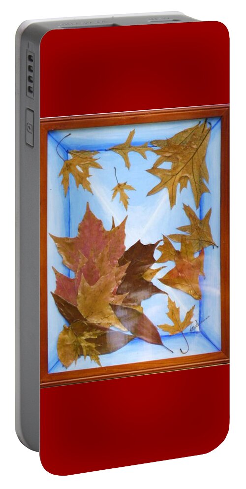 Leaves Portable Battery Charger featuring the mixed media Splattered Leaves by Elly Potamianos