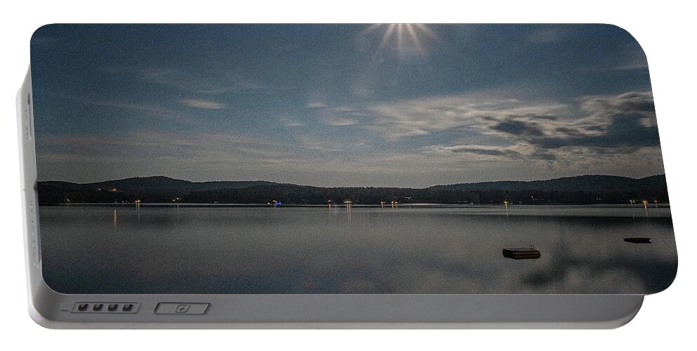 Spofford Lake New Hampshire Portable Battery Charger featuring the photograph Spofford Moon Burst by Tom Singleton