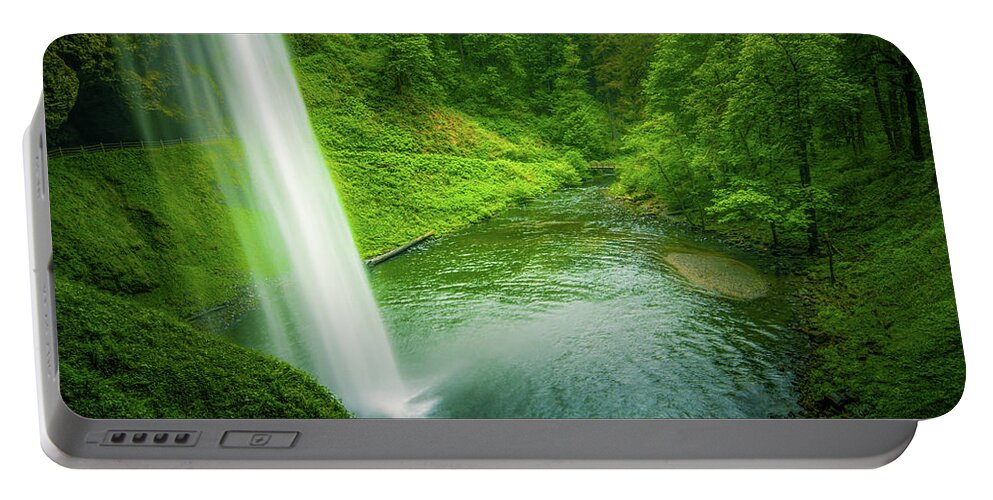 Waterfalls Portable Battery Charger featuring the photograph Spring Cascade by Don Schwartz