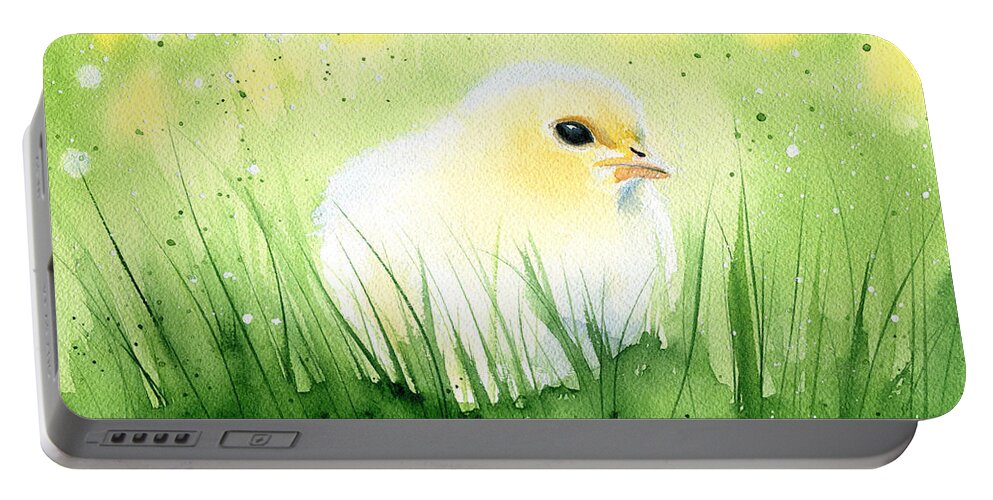 Spring Chick Portable Battery Charger featuring the painting Spring Chick by Dora Hathazi Mendes